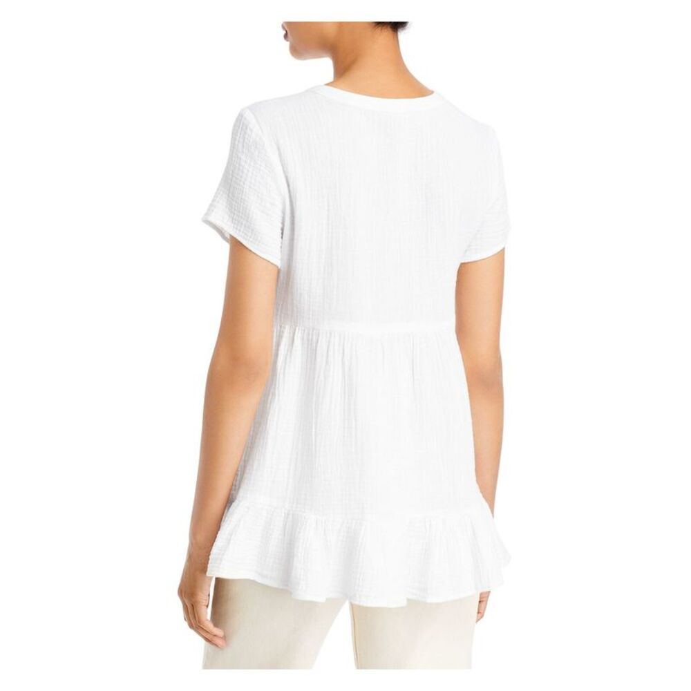 BEACHLUNCHLOUNGE COLLECTION Womens White Tiered Short Sleeve V Neck Top XS - Picture 2 of 2